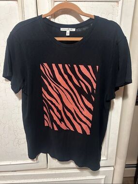 Express Black Tee with Coral Zebra Block Graphic